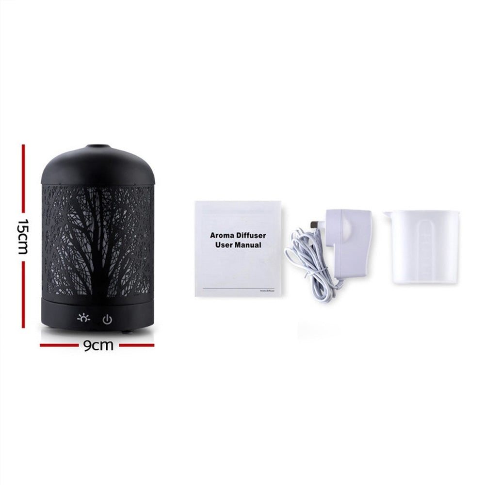 Aroma Diffuser Aromatherapy LED Night Light Iron Air Humidifier Black Forrest Pattern 100ml - image3