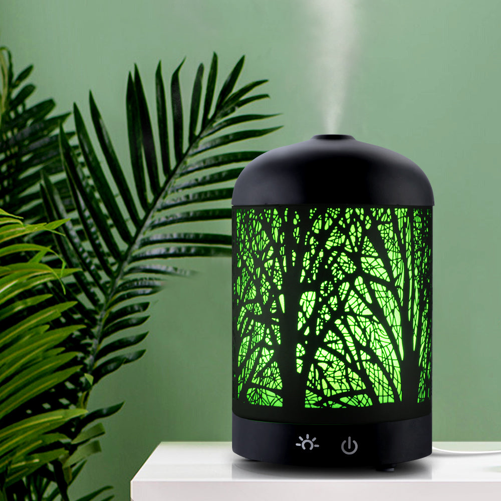Aroma Diffuser Aromatherapy LED Night Light Iron Air Humidifier Black Forrest Pattern 160ml - image7