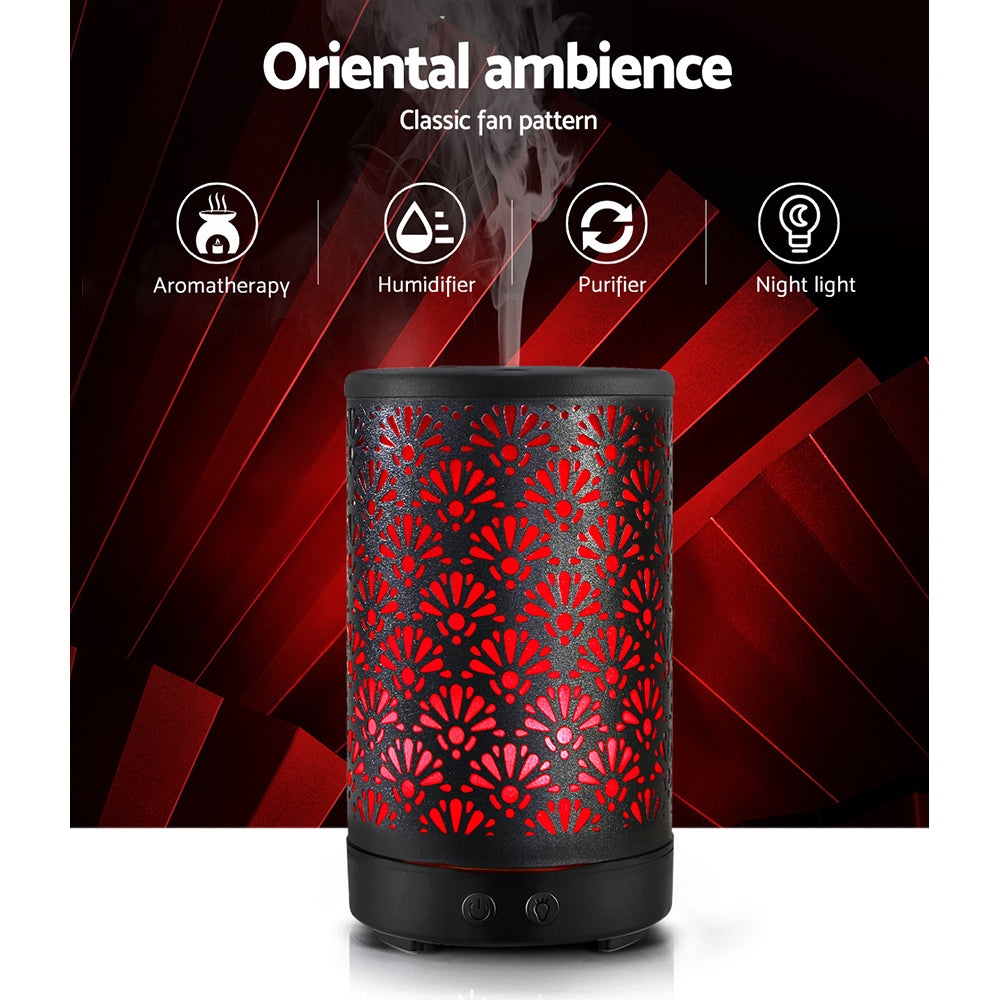 Aroma Diffuser Aromatherapy Essential Oils Metal Cover Ultrasonic Cool Mist 100ml Remote Control Black - image4