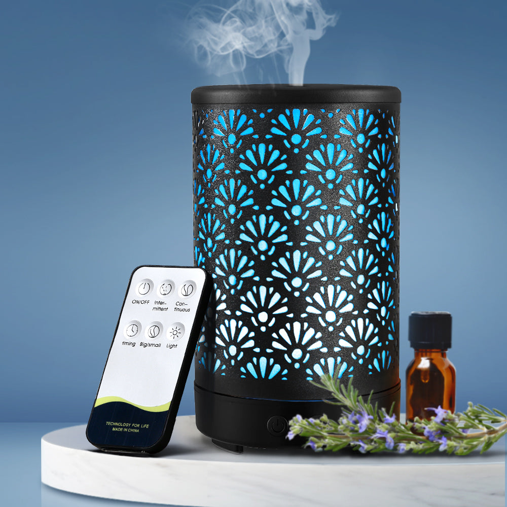 Aroma Diffuser Aromatherapy Essential Oils Metal Cover Ultrasonic Cool Mist 100ml Remote Control Black - image7