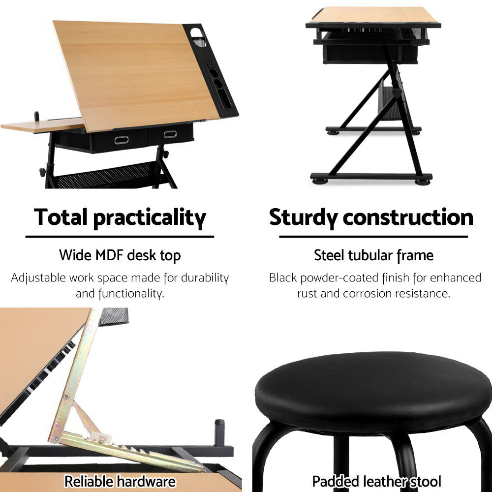 Tilt Drafting Table Stool Set - Natural & Black - image4