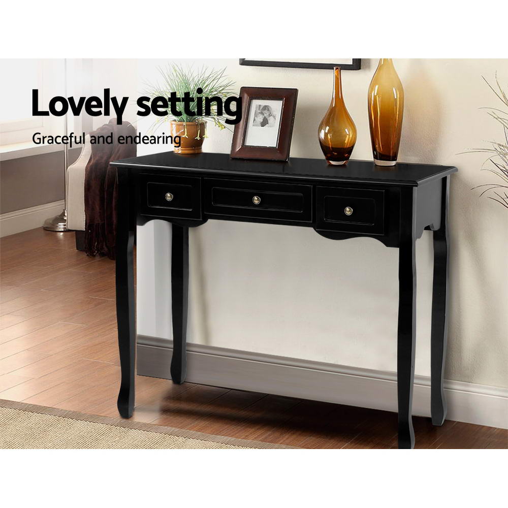 Hallway Console Table Hall Side Dressing Entry Display 3 Drawers Black - image4