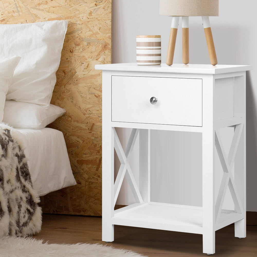 Bedside Table Coffee Side Cabinet Drawer Wooden White - image7