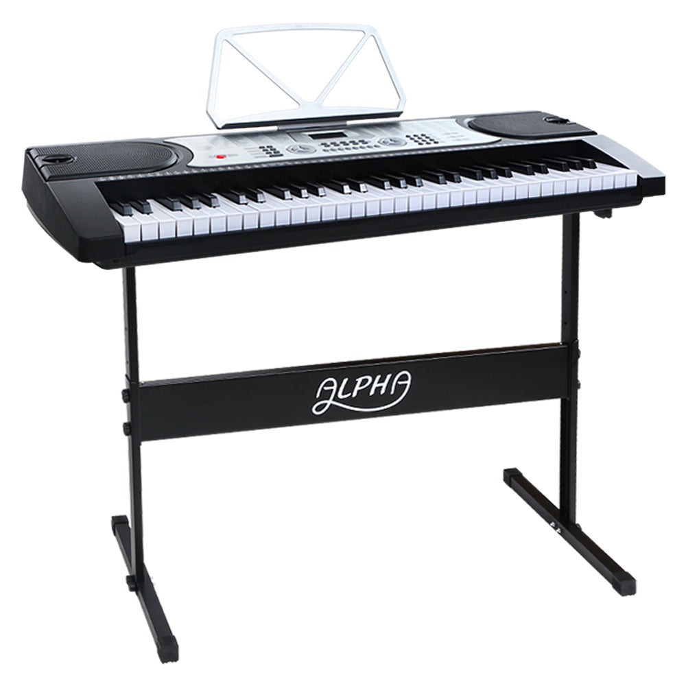 Alpha 61 Keys Electronic Piano Keyboard LED Electric Silver with Music Stand for Beginner - image1