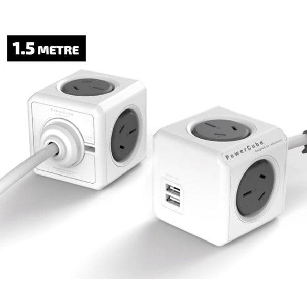 Allocacoc PowerCube Extended USB Powerboard 4-Outlets 2 USB Ports Grey-White 1.5m - image3