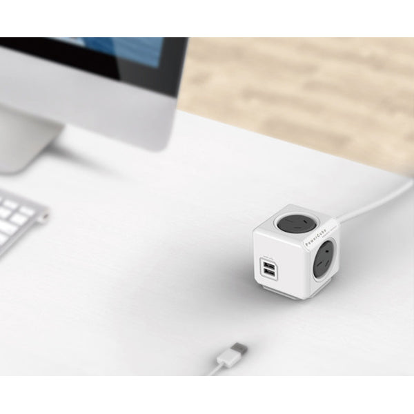 Allocacoc PowerCube Extended USB Powerboard 4-Outlets 2 USB Ports Grey-White 1.5m - image4