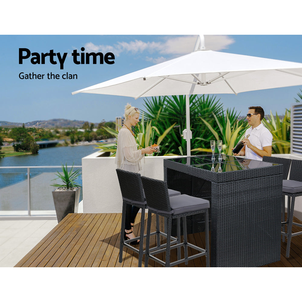Outdoor Bar Set Table Chairs Stools Rattan Patio Furniture 4 Seaters - image4
