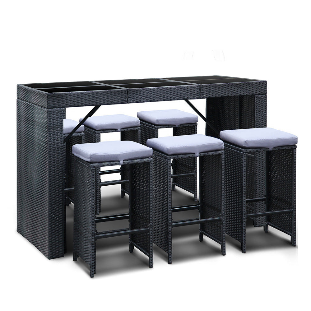 7 Piece Outdoor Dining Table Set - Black - image1