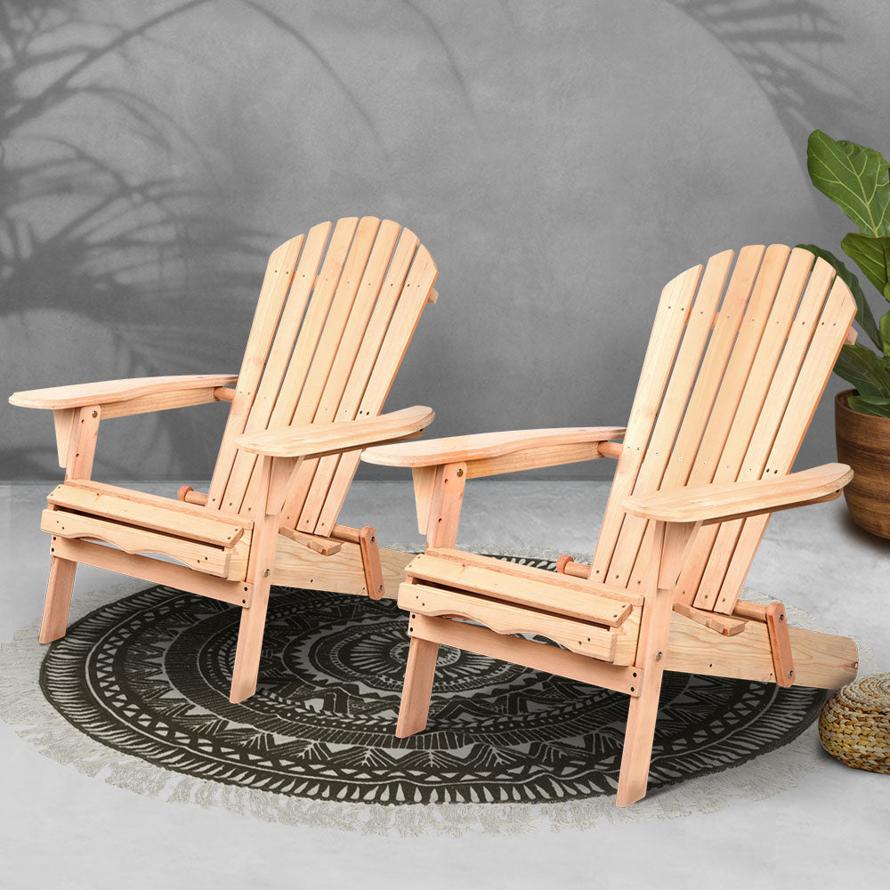 Set of 2 Patio Furniture Outdoor Chairs Beach Chair Wooden Adirondack Garden Lounge - image7