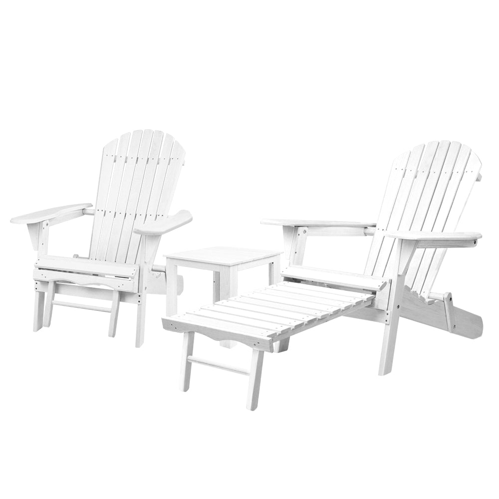 3 Piece Outdoor Adirondack Lounge Beach Chair Set - White - image1