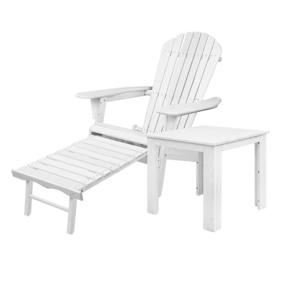 3 Piece Outdoor Adirondack Lounge Beach Chair Set - White - image3