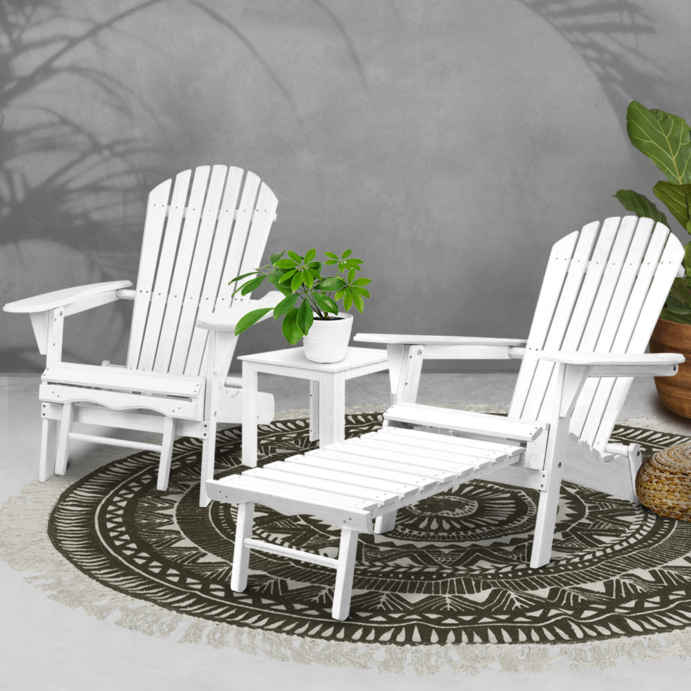 3 Piece Outdoor Adirondack Lounge Beach Chair Set - White - image7