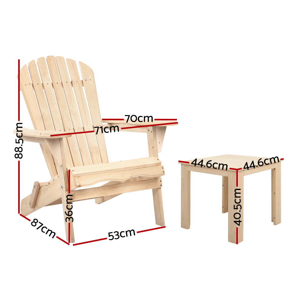 3 Piece Wooden Outdoor Beach Chair and Table Set - image2
