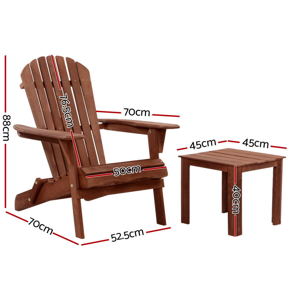 3PC Outdoor Setting Beach Chairs Table Wooden Adirondack Lounge Garden - image2