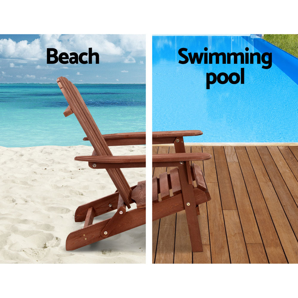 3PC Outdoor Setting Beach Chairs Table Wooden Adirondack Lounge Garden - image11