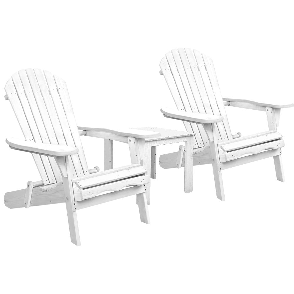 3 Piece Outdoor Adirondack Beach Chair and Table Set - White - image1