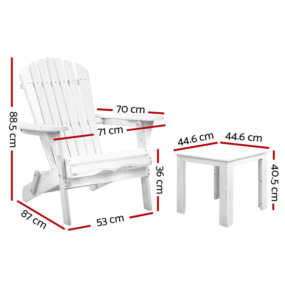 3 Piece Outdoor Adirondack Beach Chair and Table Set - White - image2
