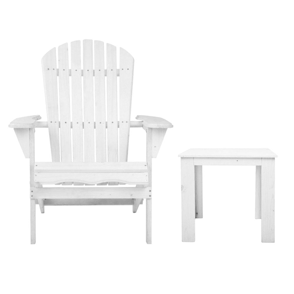 3 Piece Outdoor Adirondack Beach Chair and Table Set - White - image3