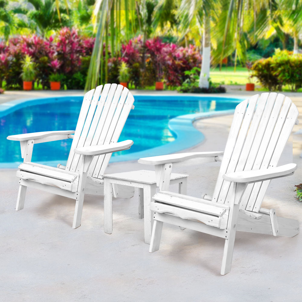 3 Piece Outdoor Adirondack Beach Chair and Table Set - White - image8