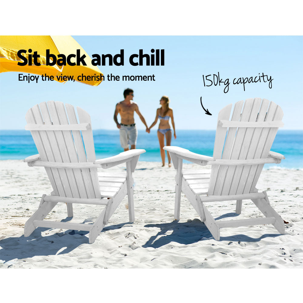 3 Piece Outdoor Adirondack Beach Chair and Table Set - White - image9