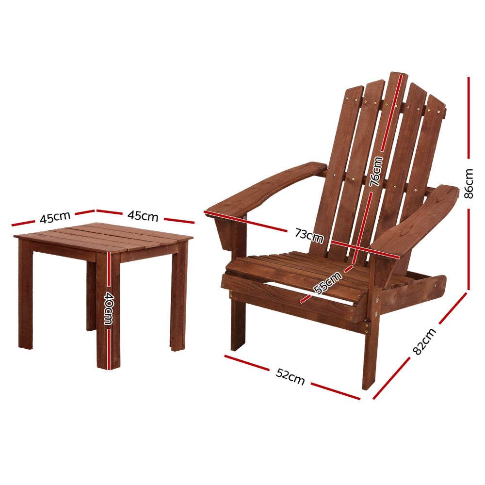 Outdoor Sun Lounge Beach Chairs Table Setting Wooden Adirondack Patio Chair Brwon - image2