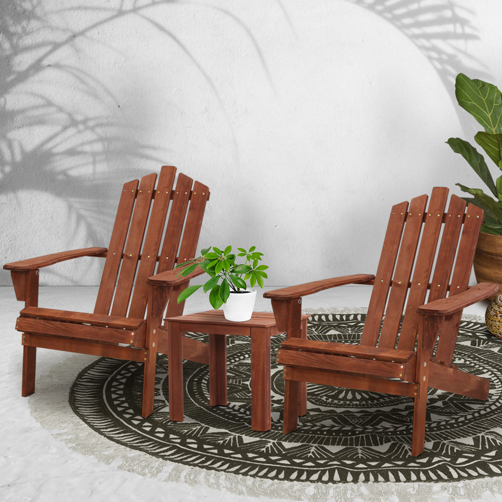 Outdoor Sun Lounge Beach Chairs Table Setting Wooden Adirondack Patio Chair Brwon - image7