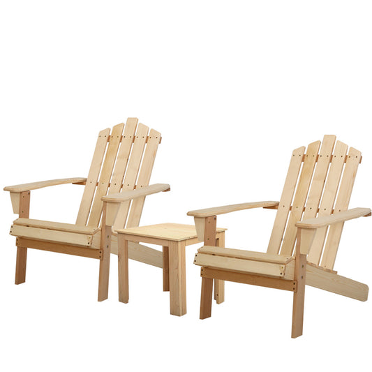 Outdoor Sun Lounge Beach Chairs Table Setting Wooden Adirondack Patio Natural Wood Chair - image1