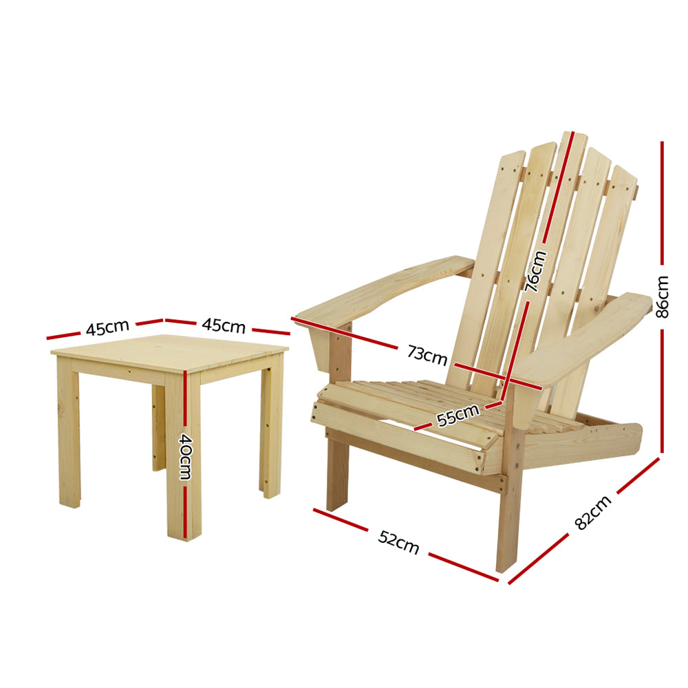 Outdoor Sun Lounge Beach Chairs Table Setting Wooden Adirondack Patio Natural Wood Chair - image2