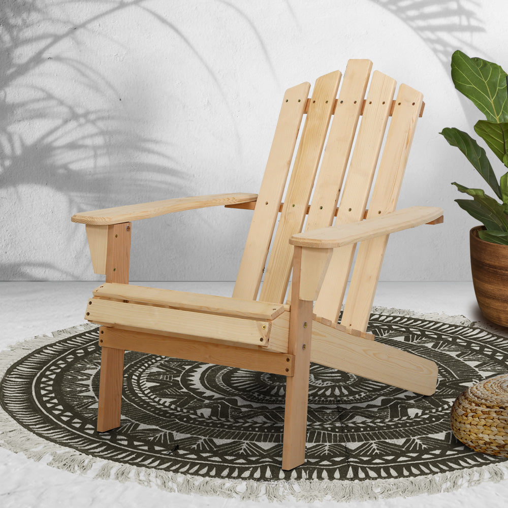 Outdoor Sun Lounge Beach Chairs Table Setting Wooden Adirondack Patio Chair Light Wood Tone - image7
