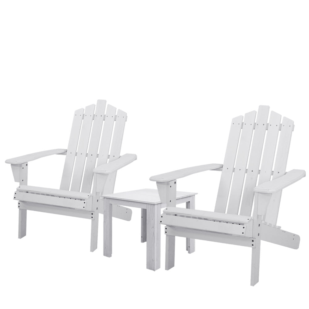 Outdoor Sun Lounge Beach Chairs Table Setting Wooden Adirondack Patio Chair White - image1