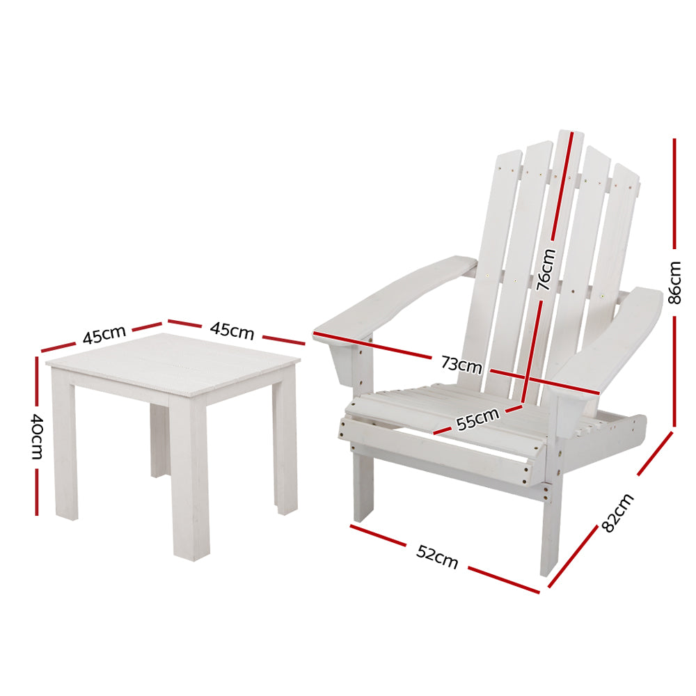 Outdoor Sun Lounge Beach Chairs Table Setting Wooden Adirondack Patio Chair White - image2