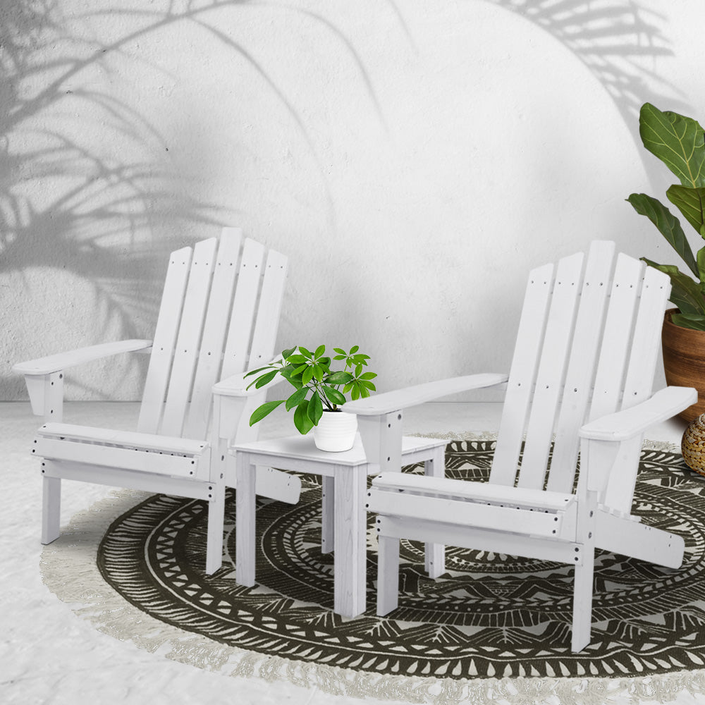 Outdoor Sun Lounge Beach Chairs Table Setting Wooden Adirondack Patio Chair White - image7