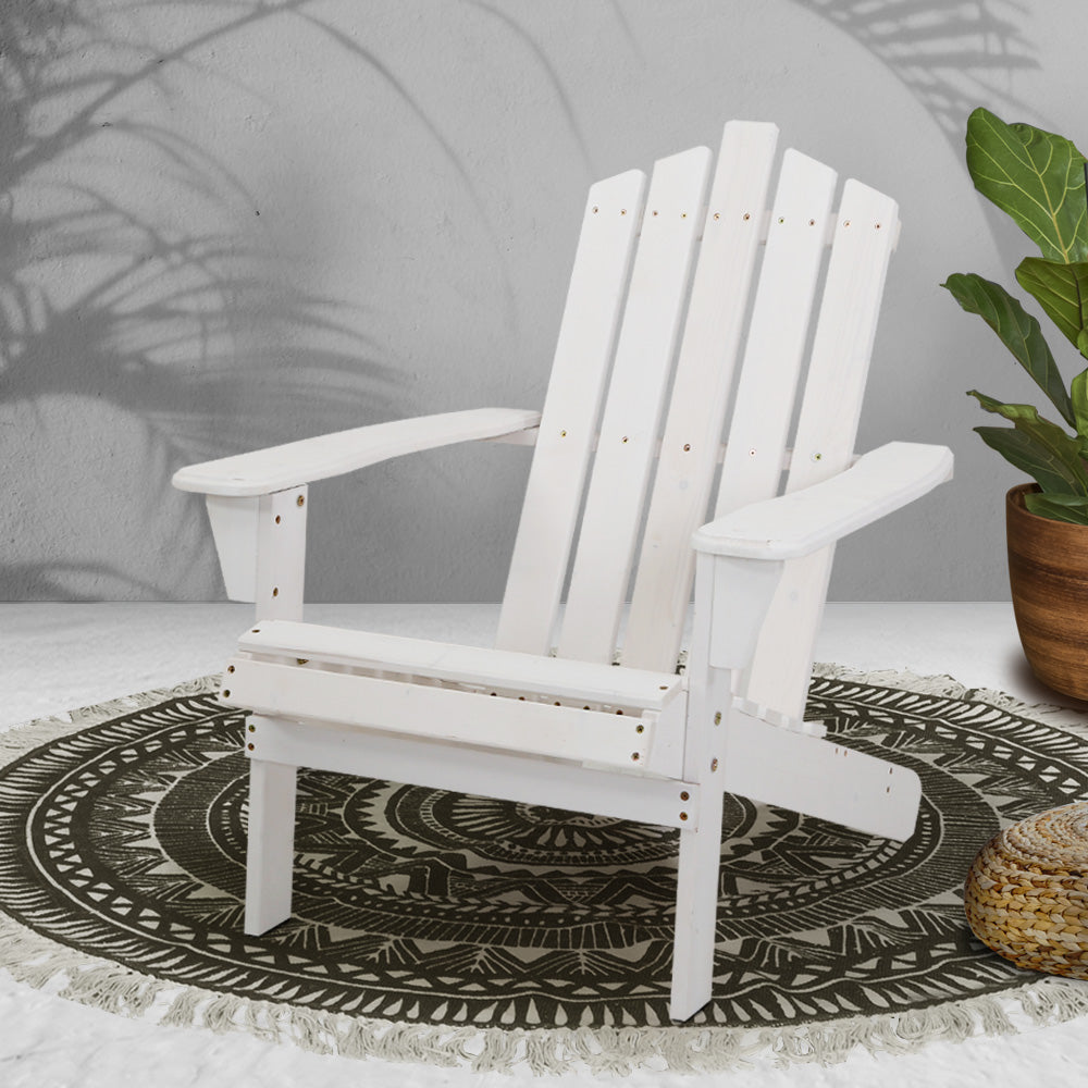 Outdoor Sun Lounge Beach Chairs Table Setting Wooden Adirondack Patio - White - image7