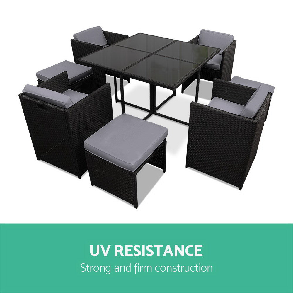 9 Piece Wicker Outdoor Dining Set - Black & Grey - image5