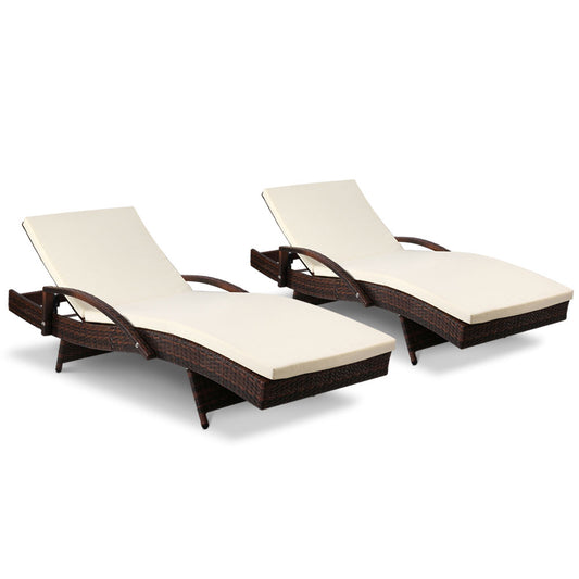 Set of 2 Sun Lounge Outdoor Furniture Day Bed Rattan Wicker Lounger Patio - image1