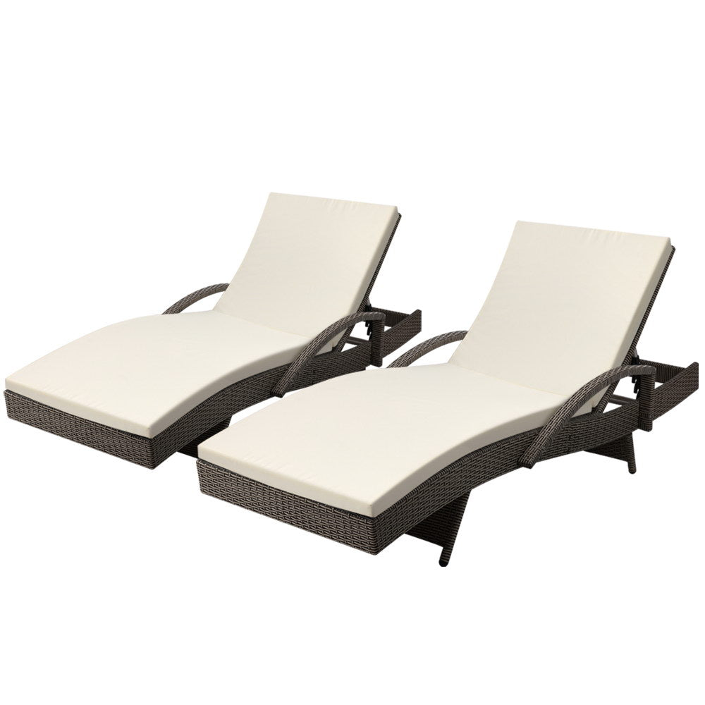 Set of 2 Outdoor Sun Lounge Chair with Cushion- Grey - image1