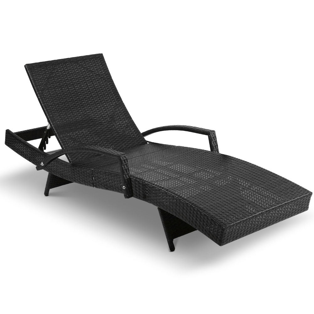 Set of 2 Sun Lounge Outdoor Furniture Wicker Lounger Rattan Day Bed Garden Patio Black - image3