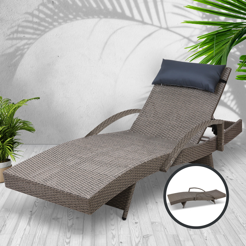 Outdoor Sun Lounge Furniture Day Bed Wicker Pillow Sofa Set - image7