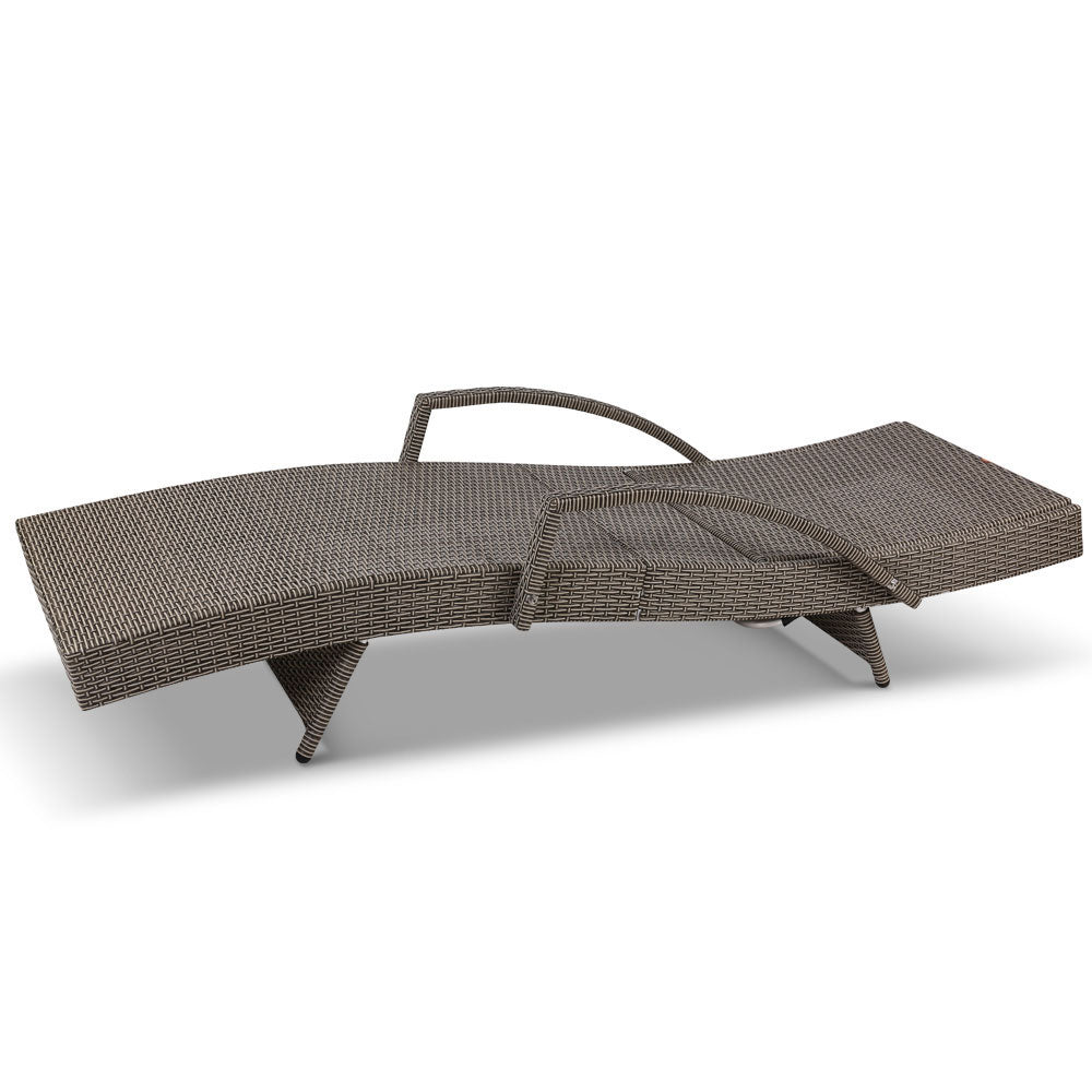 Set of 2 Sun Lounge Outdoor Furniture Wicker Lounger Rattan Day Bed Garden Patio Grey - image4