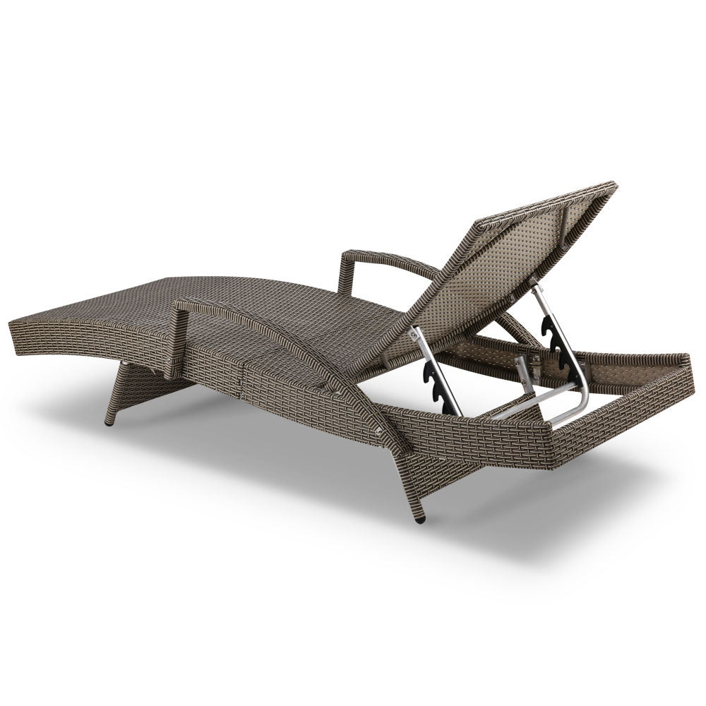 Set of 2 Sun Lounge Outdoor Furniture Wicker Lounger Rattan Day Bed Garden Patio Grey - image5