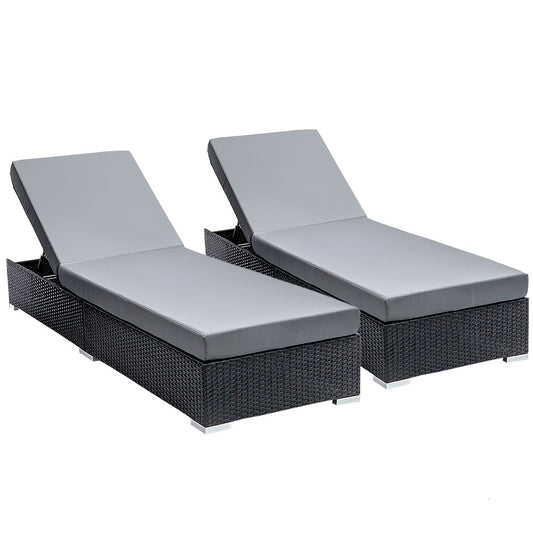 Gardeon Sun Lounge Wicker Lounger Outdoor Furniture Rattan Garden Day Bed Sofa Black - image1