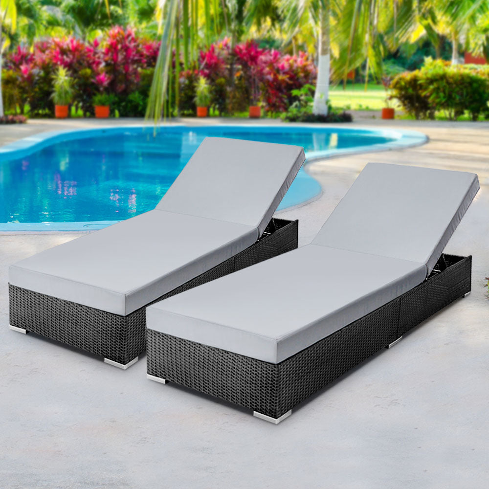 Gardeon Sun Lounge Wicker Lounger Outdoor Furniture Rattan Garden Day Bed Sofa Black - image8