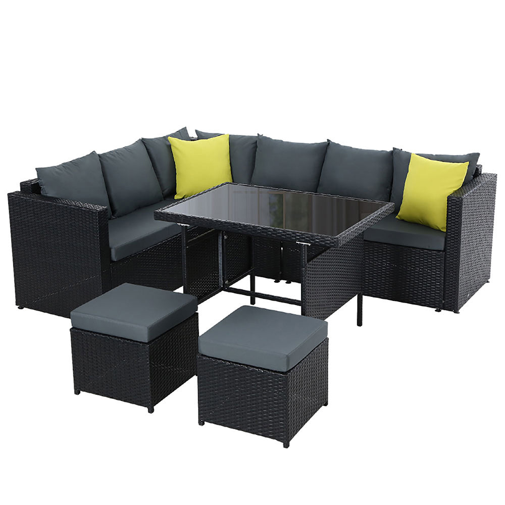 Outdoor Furniture Patio Set Dining Sofa Table Chair Lounge Wicker Garden Black - image1