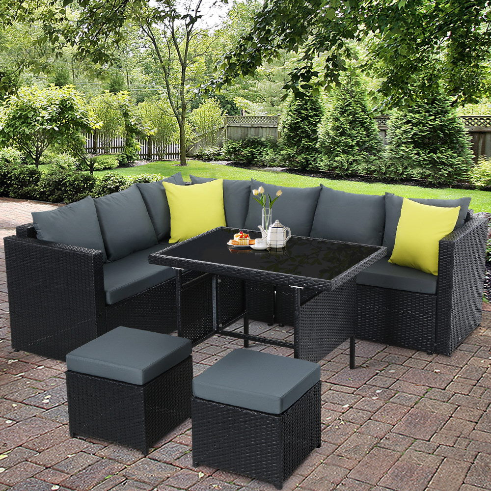 Outdoor Furniture Patio Set Dining Sofa Table Chair Lounge Wicker Garden Black - image8