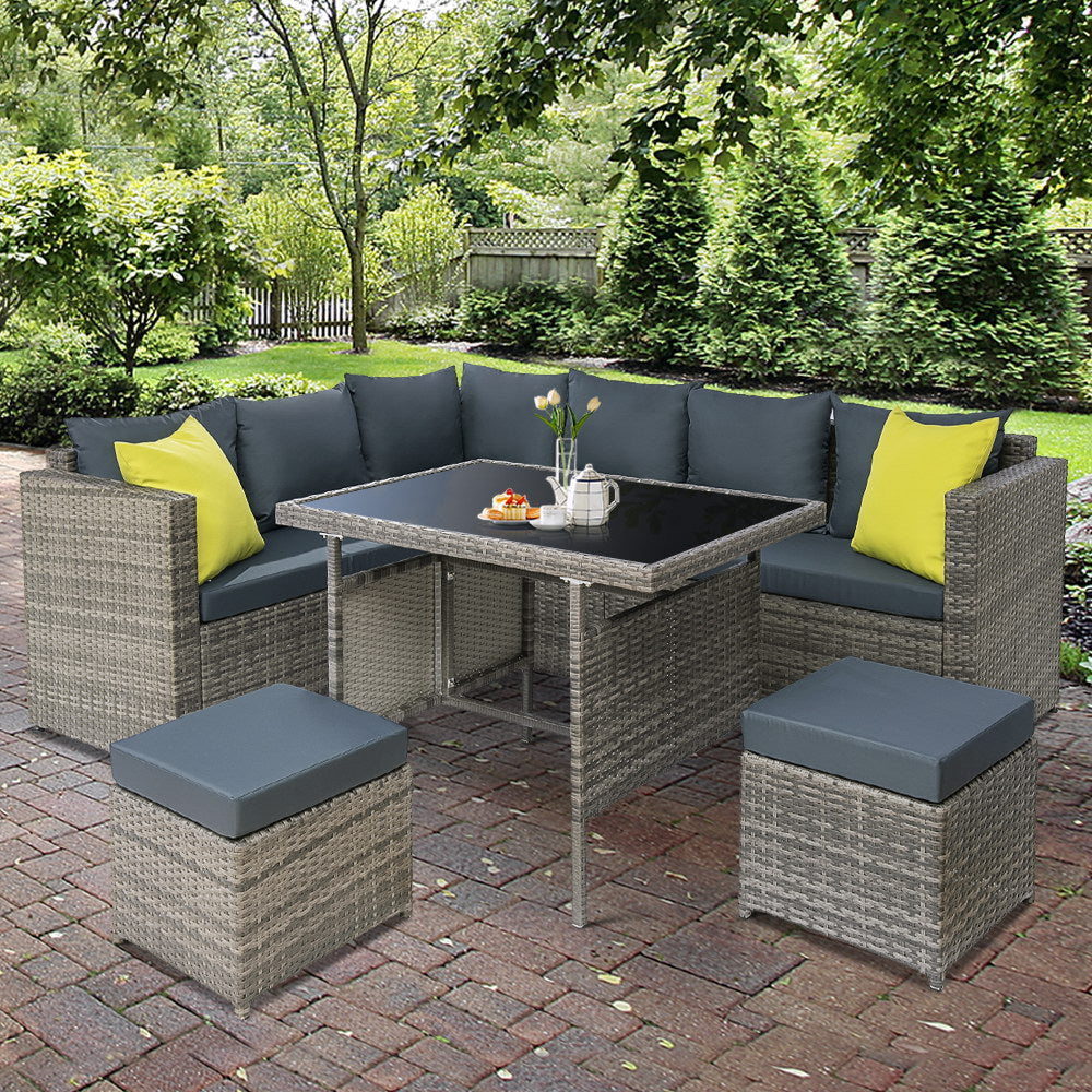 Outdoor Furniture Patio Set Dining Sofa Table Chair Lounge Garden Wicker Grey - image8