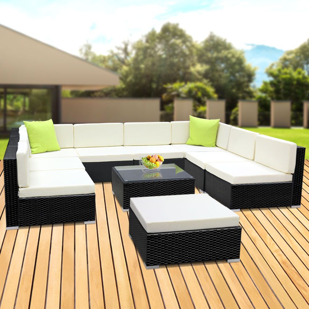 10PC Outdoor Furniture Sofa Set Wicker Garden Patio Lounge - image7