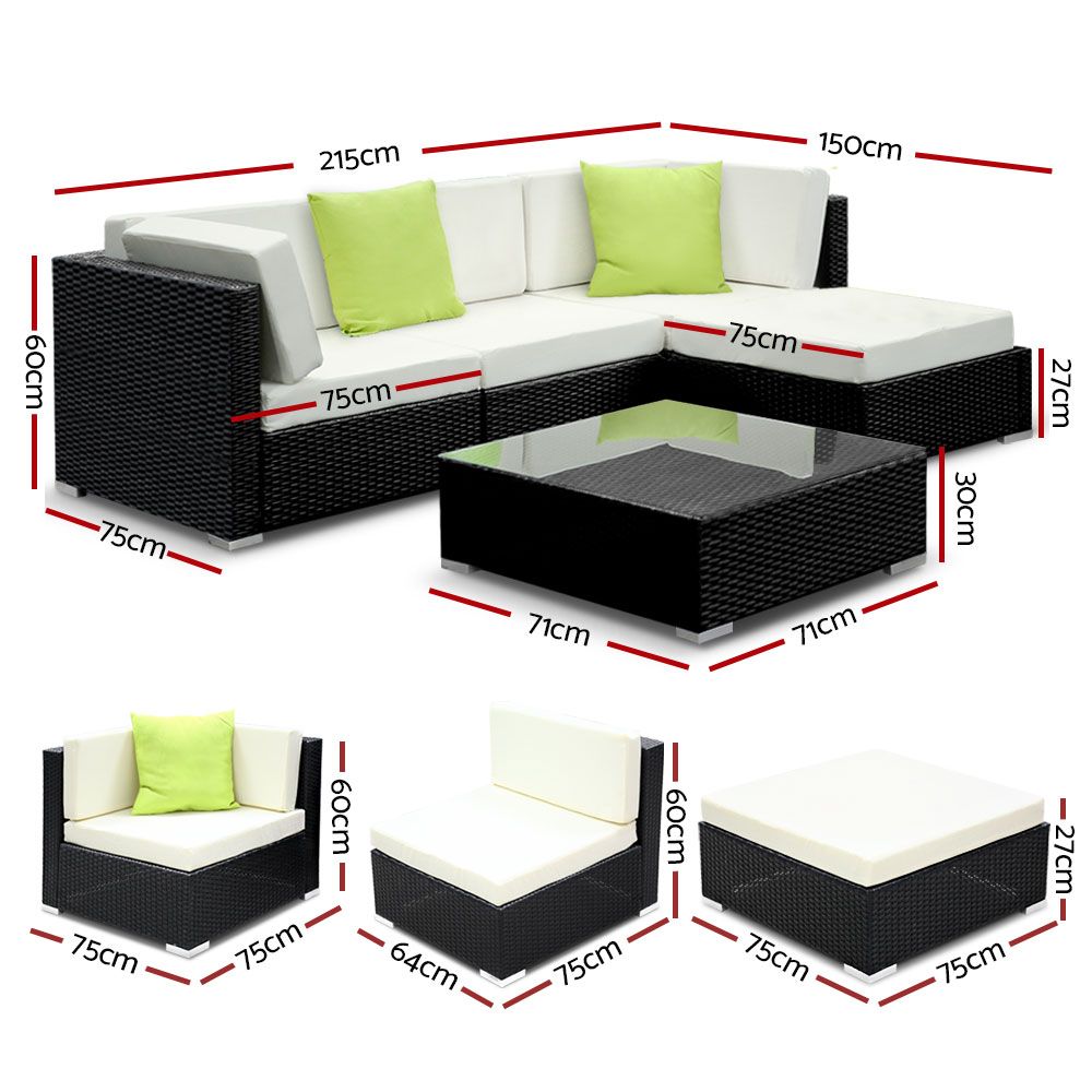 5PC Sofa Set with Storage Cover Outdoor Furniture Wicker - image3