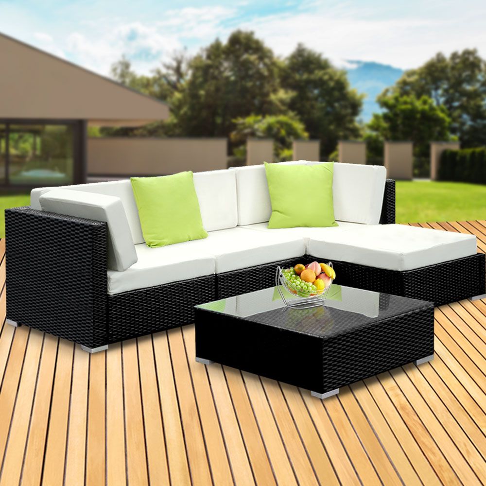 5PC Sofa Set with Storage Cover Outdoor Furniture Wicker - image7