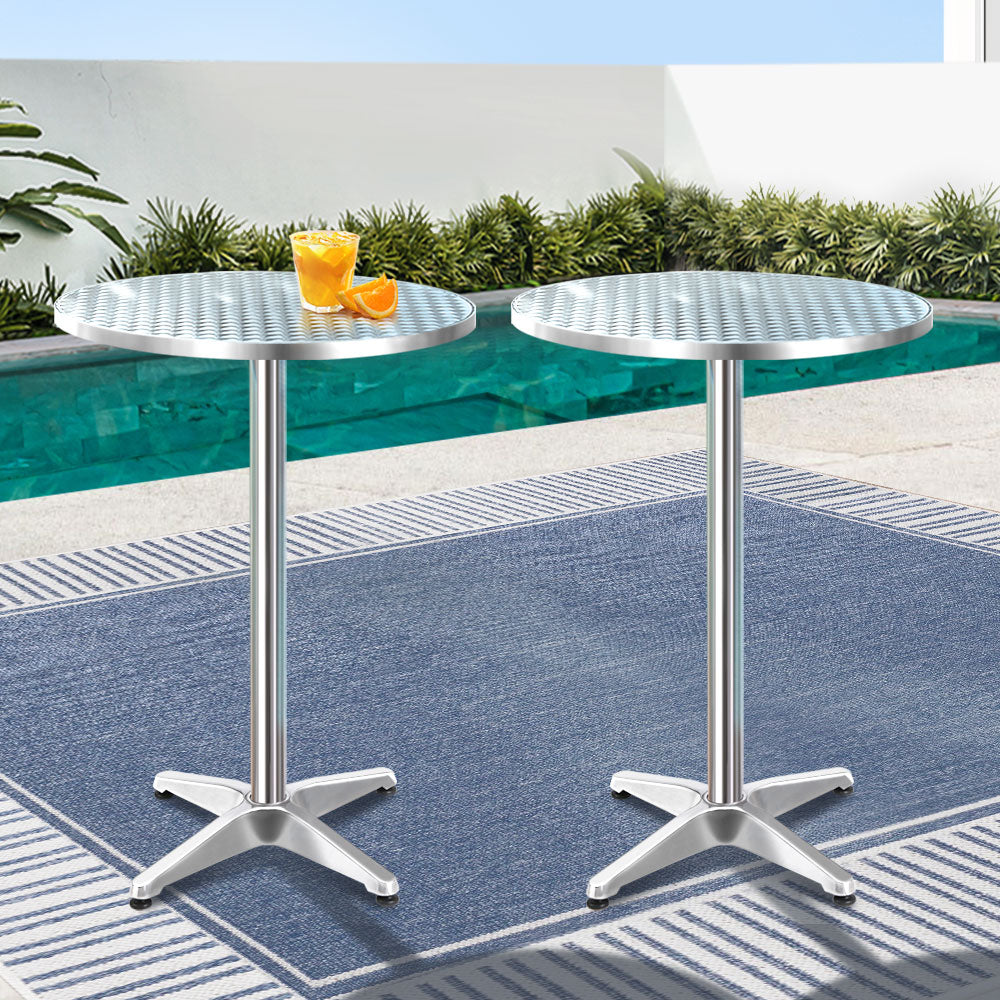 Gardeon 2pcs Outdoor Bar Table Furniture Adjustable Aluminium Cafe Table Round - image8