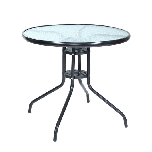 Outdoor Dining Table Bar Setting Steel Glass 70CM - image1